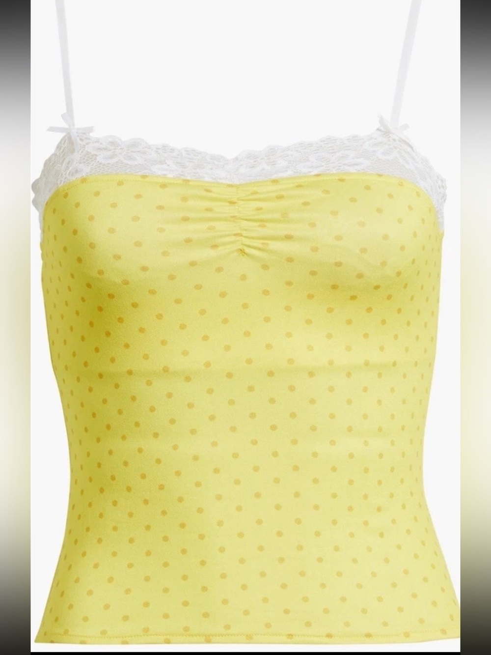 Bella Venice Women's XS Yellow Polka Dot Lace Trim Stretch Cami Adjustable NWT